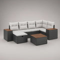 7-Piece Outdoor Sectional Seating Set with Storage Tables and Coffee Table, 115.7 x 78.7 x 32.3 in, Dark Gray/Light Gray/Brown