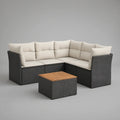 4-Piece Outdoor Patio Corner Sofa Set with Coffee Table, 220 x 220 x 85 cm, Black, Cream and Natural Brown