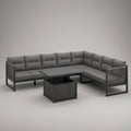 Outdoor 6-Seat L-Shaped Aluminum Sectional Set with Table, Dark Gray/Gray, 110.2 x 86.6 x 28.3 in
