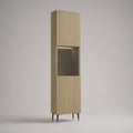 Light Oak Fluted MDF Display Cabinet with Tempered Glass Shelf and LED Lighting, 23.6 x 15.7 x 78.7 in