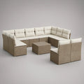7-Piece Patio Wicker Conversation Set with Curved Sectional, Armchair and Coffee Table, Taupe/Ivory, 305 x 82 x 78 cm