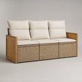3-Seat Outdoor Acacia Wood and PE Rattan Sofa, 210 x 75 x 85 cm, Natural Brown/Beige