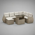 8-Piece U-Shaped Outdoor Patio Sectional Set with Glass-Top Table, Beige/Ivory, 280 x 210 x 76 cm