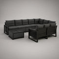 7-Piece Outdoor Patio Seating Set with Coffee Table and Armchair, Black Aluminum Frame, Dark Gray Cushions, 129.9 x 102.4 x 31.5 in