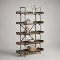 5-Tier Industrial Bookcase, Brown Engineered Wood and Black Steel Frame, 48 x 16 x 72 in