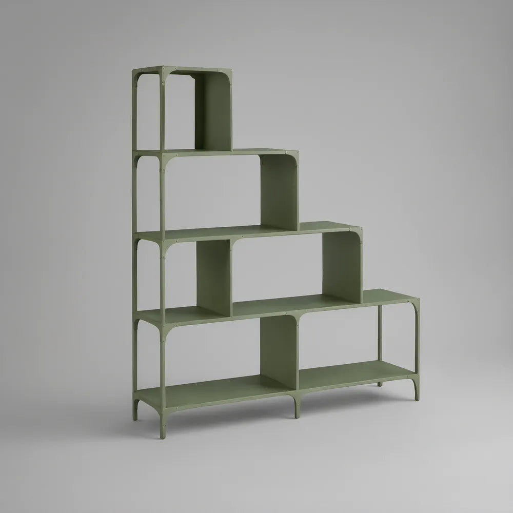 Sage Green 4-Tier Stepped Steel Open Bookcase, 55.1 x 13.8 x 63.0 in