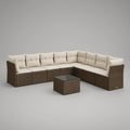 8-Piece Outdoor PE Rattan Sectional Sofa Set with Tempered Glass Coffee Table, Brown/Cream/Black, 281 x 210 x 85 cm