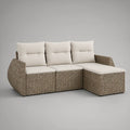 Outdoor PE Rattan 3-Seat L-Shaped Sectional Sofa with Right Chaise, Natural Brown/Beige, 86 x 55 x 32 in