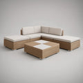 Solid Teak Wood L-Shaped Outdoor Sectional with Cream Cushions and Coffee Table, 102 x 102 x 31 in