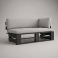 Outdoor 2-Seat Solid Acacia Wood Sofa with Light Gray Cushions, Black, 150 x 75 x 75 cm
