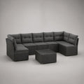 6-Piece Dark Gray and Gray PE Rattan Sectional Sofa Set with Coffee Table, 265 x 210 x 70 cm