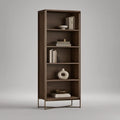 5-Tier Walnut Brown Engineered Wood Bookcase with Antique Brass Steel Frame, 31.5 x 15.7 x 78.7 in
