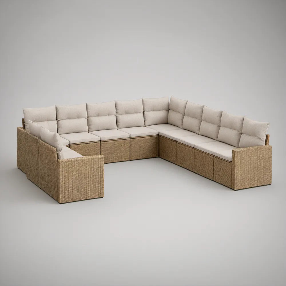Outdoor PE Rattan U-Shaped Sectional Seating Set, Beige, 340 x 260 x 75 cm