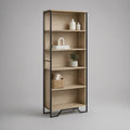 5-Tier Light Oak and Black Engineered Wood Storage Shelf, 31.5 x 13.8 x 70.9 in