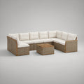 Outdoor L-Shaped PE Rattan Sectional with Acacia Wood Table, Beige/Natural Brown/Ivory, 280 x 220 x 78 cm