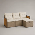 3-Piece Outdoor PE Rattan Sectional Sofa Set with Acacia Wood Panels, Beige/Brown/Black, 210 x 140 x 78 cm