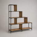 5-Tier Staircase Bookcase, Walnut Brown Engineered Wood and Black Steel Frame, 63 x 16 x 71 in