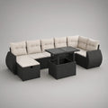 6-Piece Outdoor PE Rattan Corner Seating Set with Tempered Glass Table, Black/Cream, 260 x 200 x 78 cm
