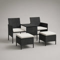 5-Piece Outdoor Patio Set with 2 Armchairs, 2 Ottomans and Square Table, Black/Cream, Armchairs 26 x 27.2 x 33.1 in