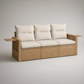 3-Seat Outdoor Acacia Wood Storage Sofa with Beige Cushions and Fold-Down Side Tray, 84.6 x 31.5 x 33.5 in